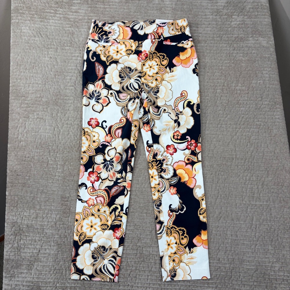 Chicos So Slimming Brigitte Slim Leg Pants Floral Paisley Size 00 US 2 Ankle NEW